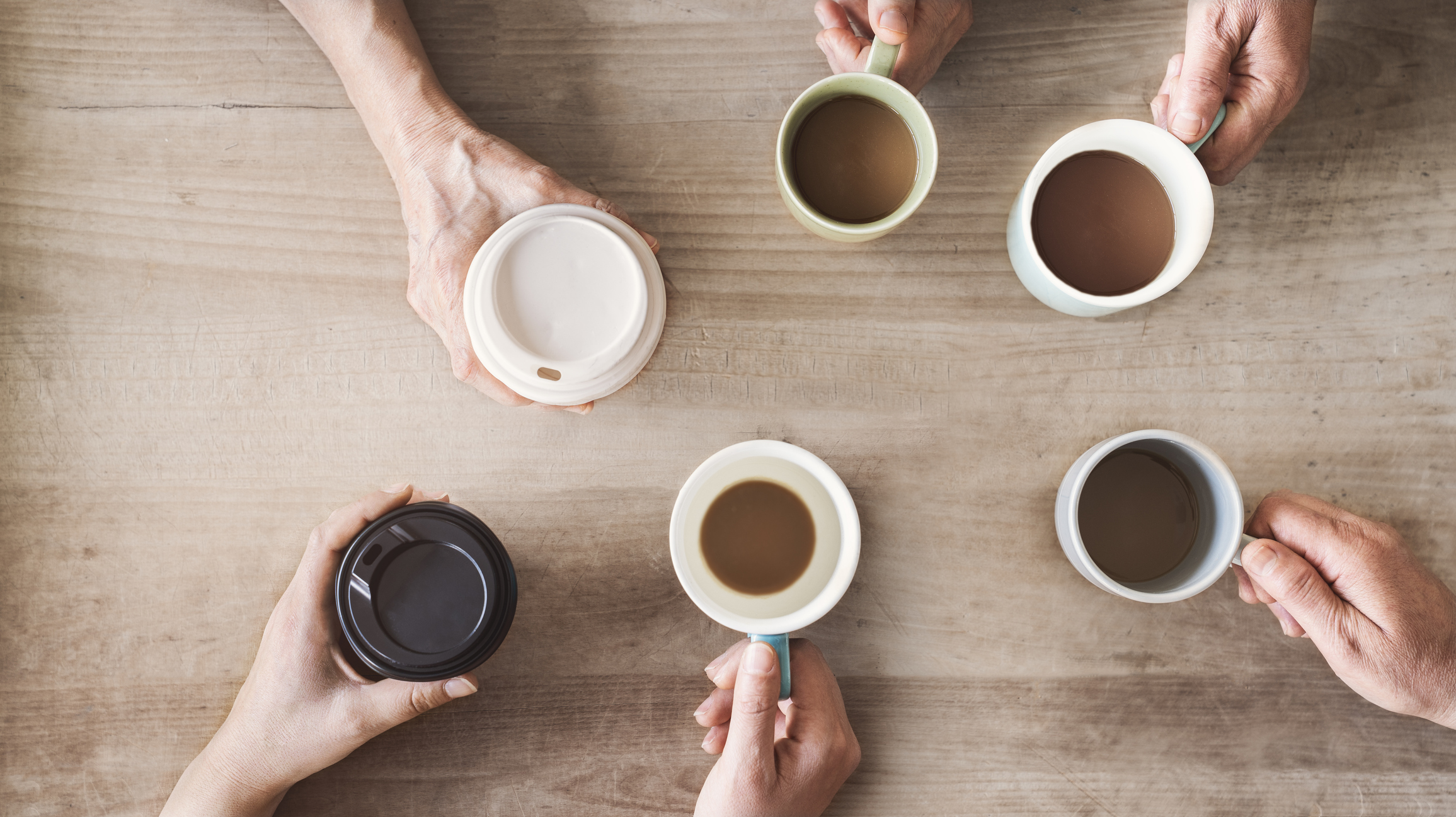 People drinking coffee high angle view